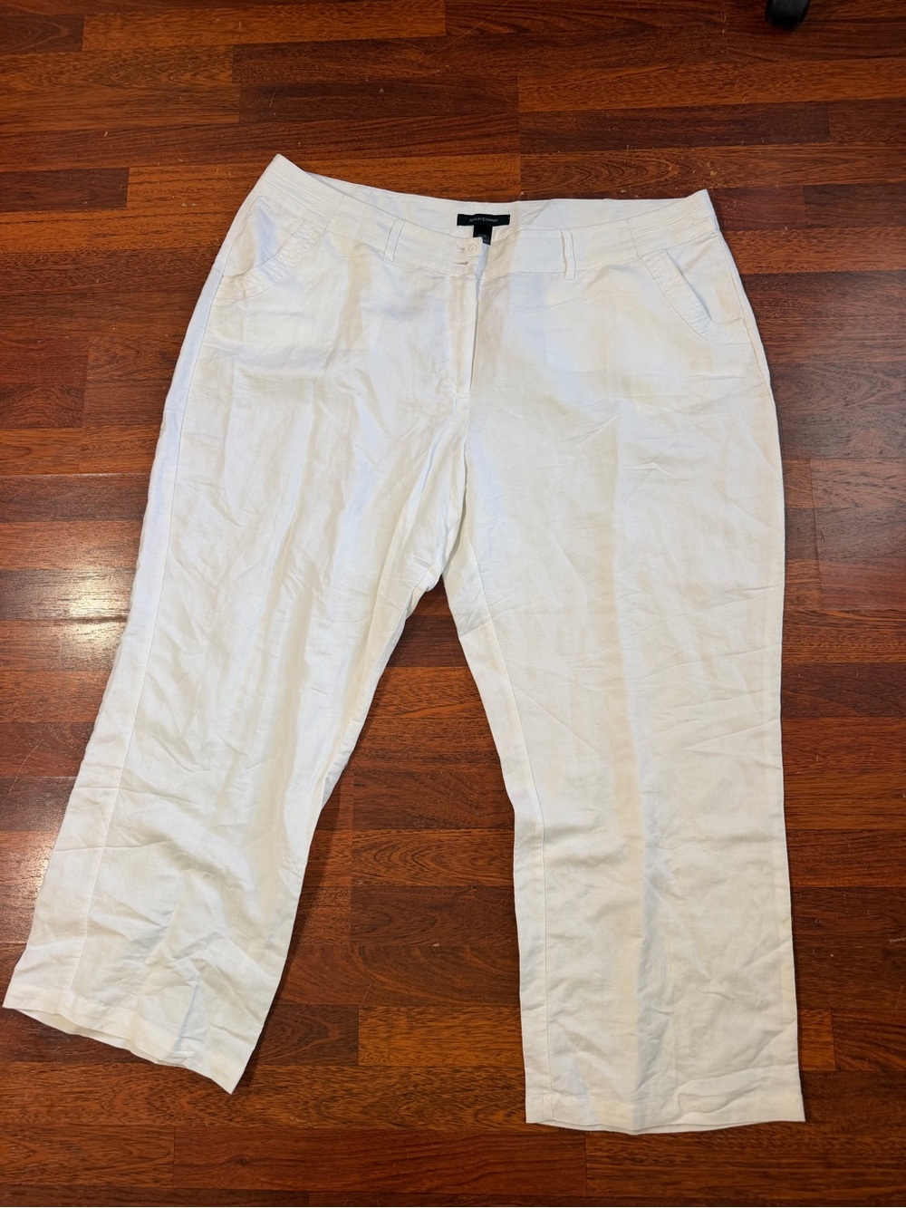 Women’s White Casual Linen Pants - Ashley Stewart